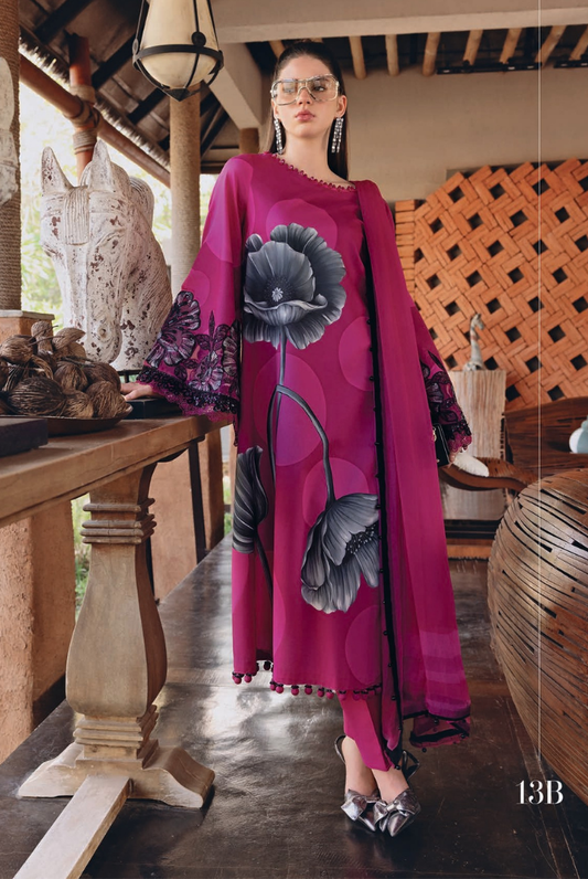 3 Piece Suit Stitched Embroidered Lawn BY Maria.B M.PRINTS'26 - MBPT-29-13B