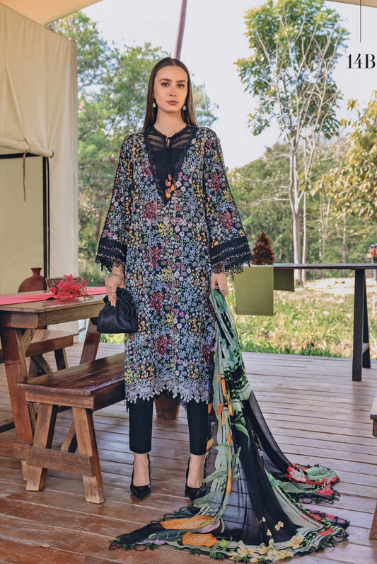 3 Piece Suit Stitched Embroidered Lawn BY Maria.B M.PRINTS'26 - MBPT-29-14B