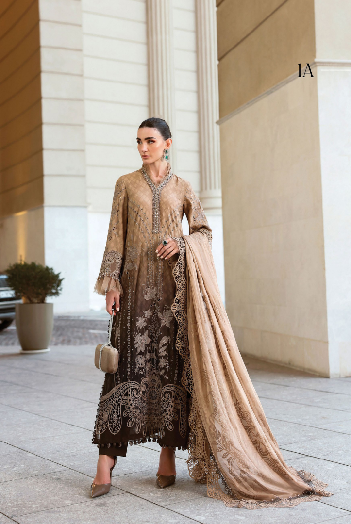 3 Piece Suit Stitched Embroidered Luxury Lawn Maria.B - MBL'26-1A