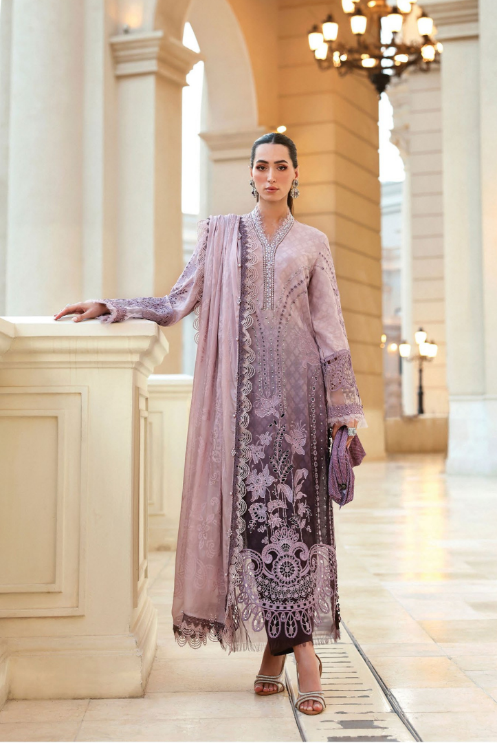 3 Piece Suit Stitched Embroidered Luxury Lawn Maria.B - MBL'26-1B