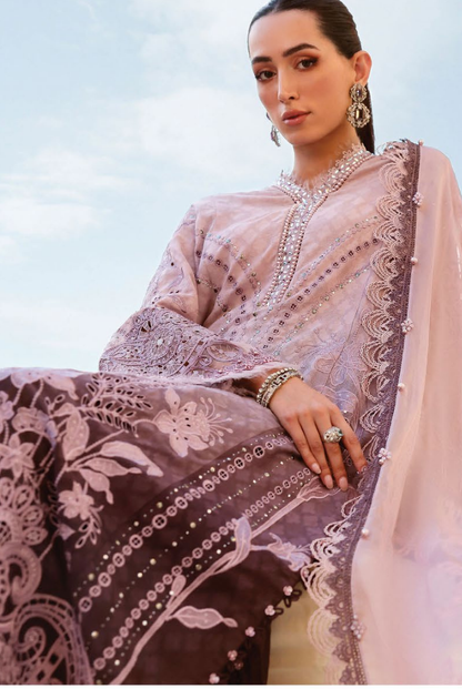 3 Piece Suit Stitched Embroidered Luxury Lawn Maria.B - MBL'26-1B