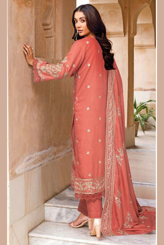 3 PC - Johra Aura - Stitched Embroidered Winter Collection - Coral Pink (JH-1433)
