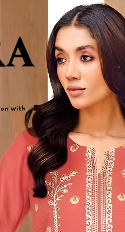 3 PC - Johra Aura - Stitched Embroidered Winter Collection - Coral Pink (JH-1433)