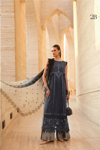 3 Piece Suit Stitched Embroidered Luxury Lawn Maria.B - MBL'26-2B