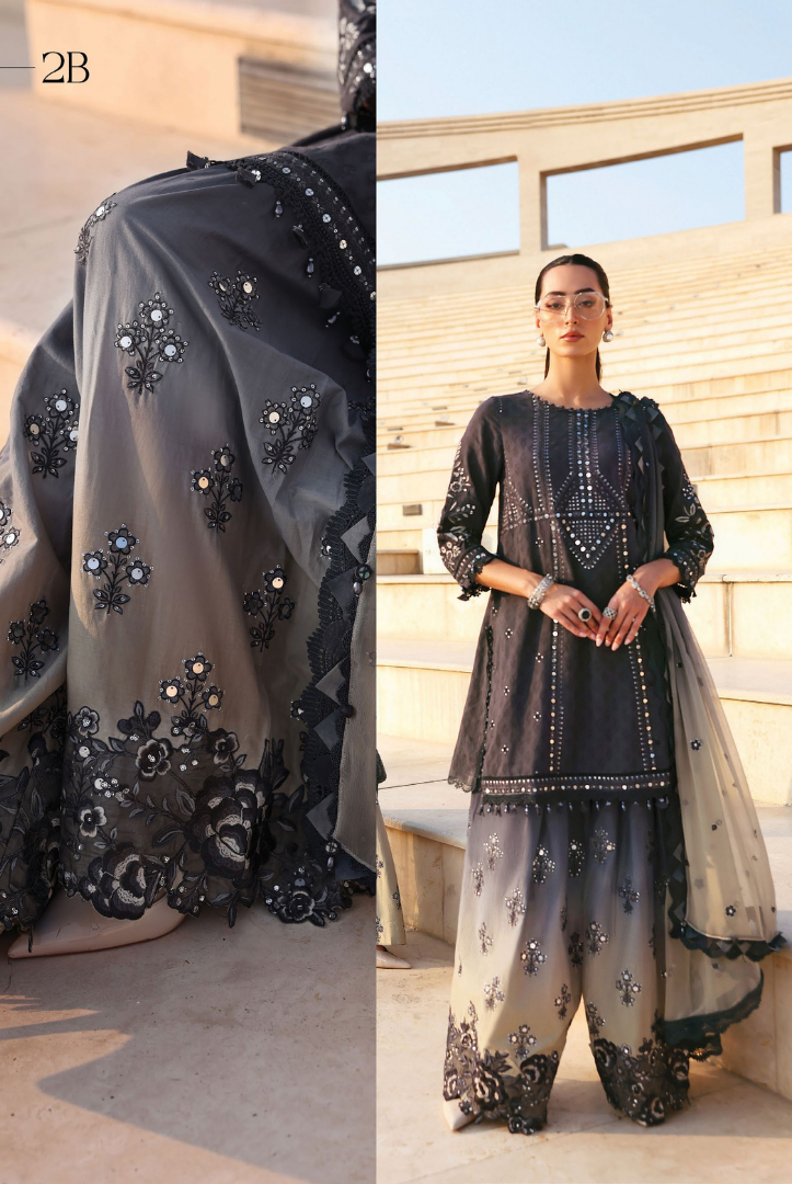 3 Piece Suit Stitched Embroidered Luxury Lawn Maria.B - MBL'26-2B