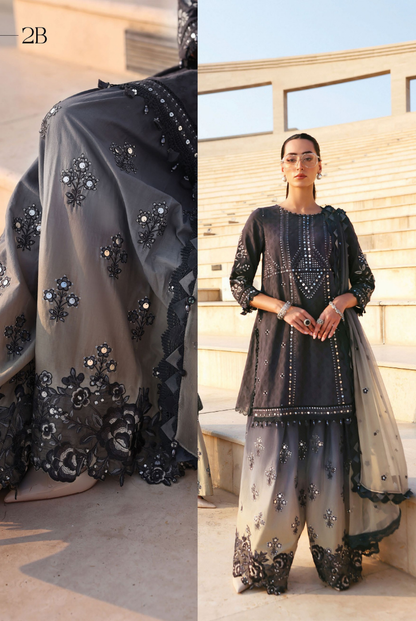3 Piece Suit Stitched Embroidered Luxury Lawn Maria.B - MBL'26-2B