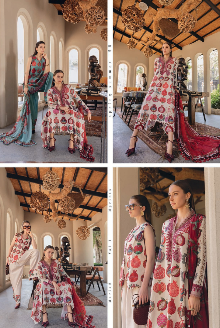 3 Piece Suit Stitched Embroidered Lawn BY Maria.B M.PRINTS'26 - MBPT-29-3A