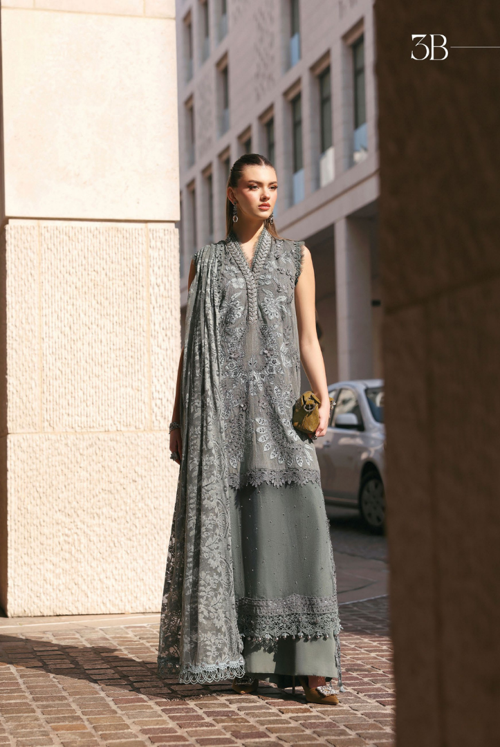 3 Piece Suit Stitched Embroidered Luxury Lawn Maria.B - MBL'26-3B