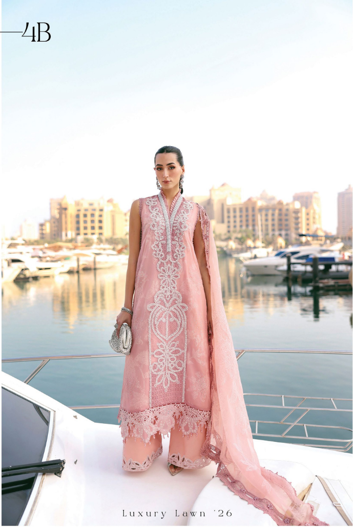 3 Piece Suit Stitched Embroidered Luxury Lawn Maria.B - MBL'26-4B