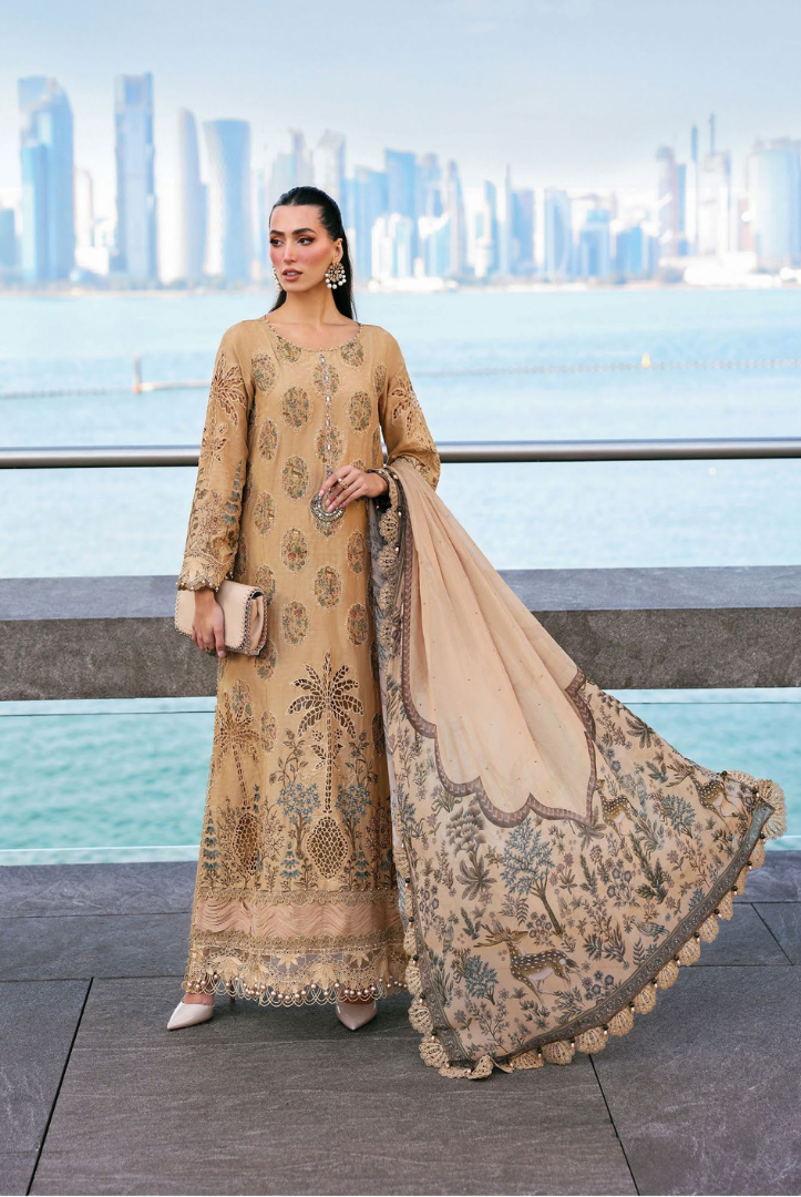 3 Piece Suit Stitched Embroidered Luxury Lawn Maria.B - MBL'26-5A