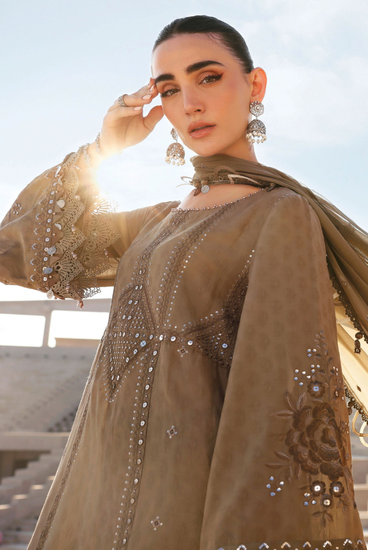 3 Piece Suit Stitched Embroidered Luxury Lawn Maria.B - MBL'26-5A