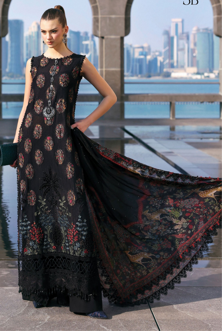 3 Piece Suit Stitched Embroidered Luxury Lawn Maria.B - MBL'26-5B