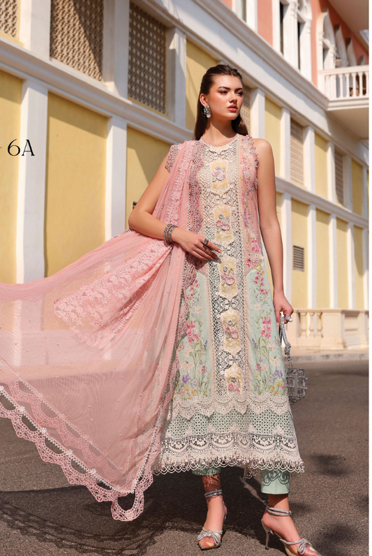3 Piece Suit Stitched Embroidered Luxury Lawn Maria.B - MBL'26-6A