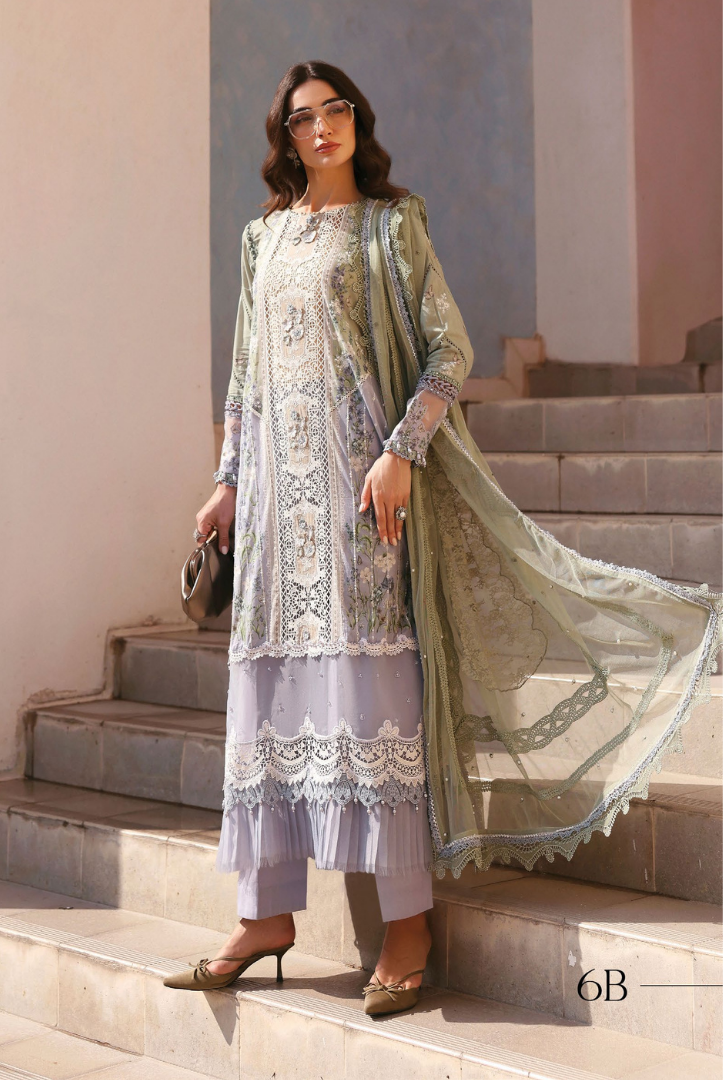 3 Piece Suit Stitched Embroidered Luxury Lawn Maria.B - MBL'26-6B