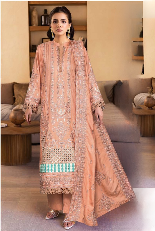 3 PC - Johra Aura - Stitched Embroidered Winter Collection - Peach (JH-1439)