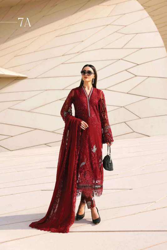 3 Piece Suit Stitched Embroidered Luxury Lawn Maria.B - MBL'26-7A