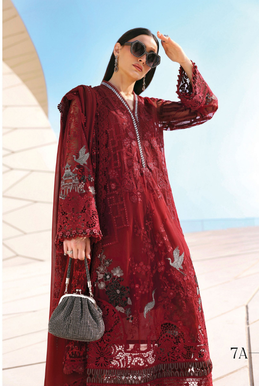 3 Piece Suit Stitched Embroidered Luxury Lawn Maria.B - MBL'26-7A