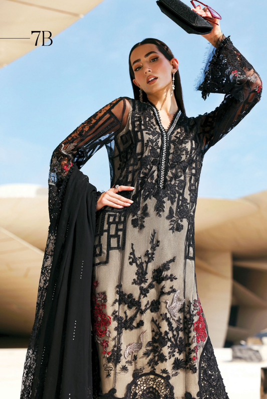 3 Piece Suit Stitched Embroidered Luxury Lawn Maria.B - MBL'26-7B