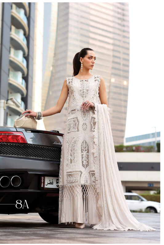 3 Piece Suit Stitched Embroidered Luxury Lawn Maria.B - MBL'26-8A