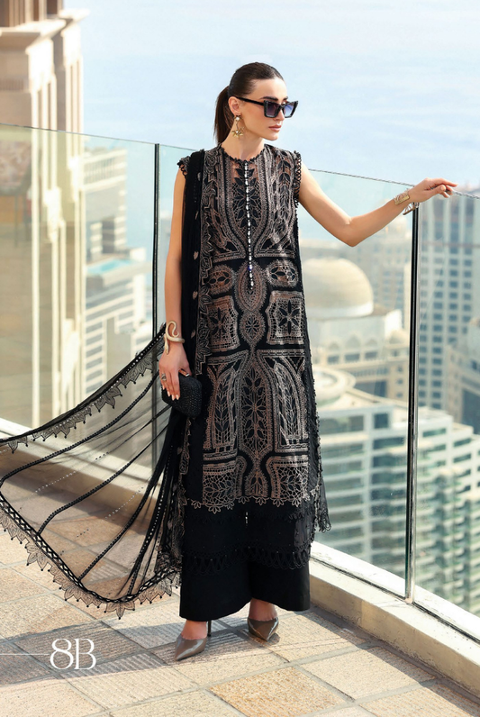 3 Piece Suit Stitched Embroidered Luxury Lawn Maria.B - MBL'26-8B