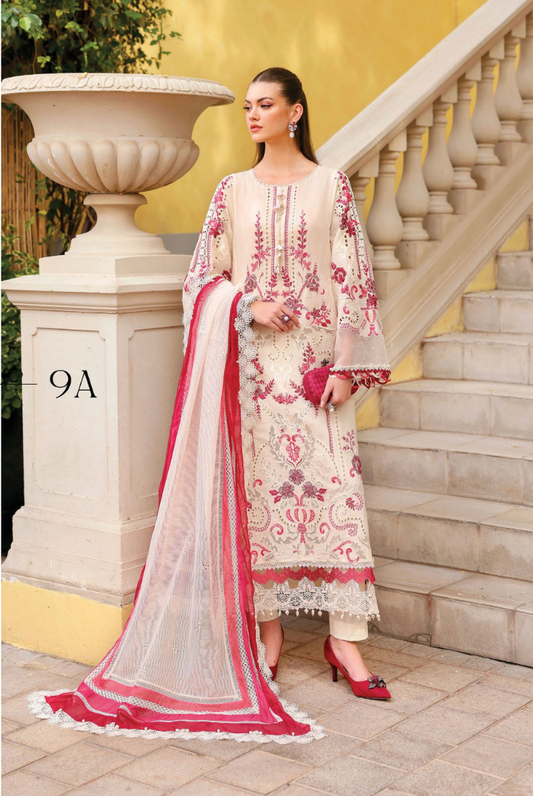 3 Piece Suit Stitched Embroidered Luxury Lawn Maria.B - MBL'26-9A
