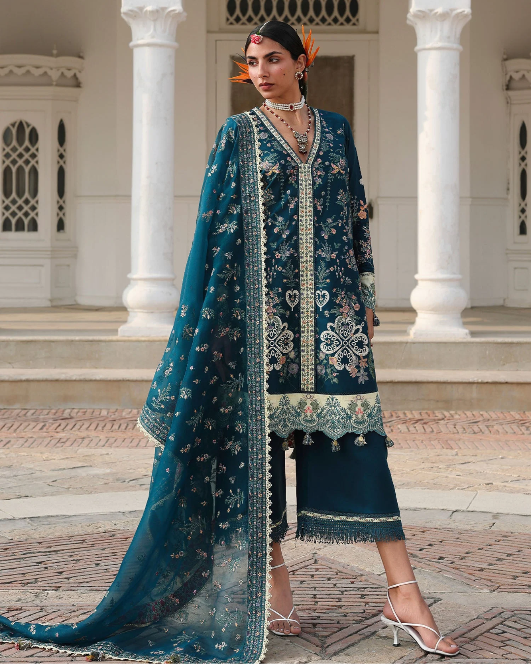 3 Piece Suit Stitched Embroidered KALABAGH Luxury Lawn '26 by Hussain Rehar Eid Edit AZRAQ-D#94