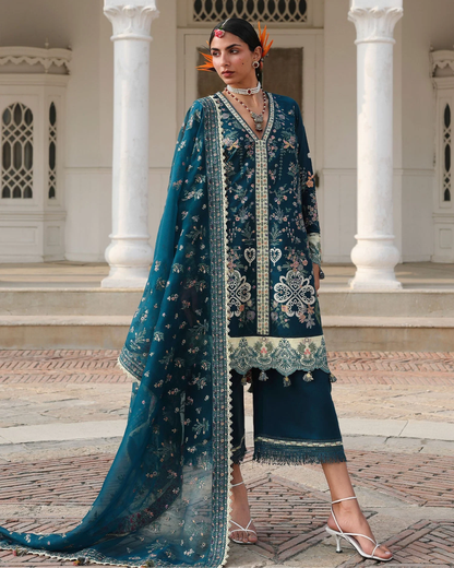 3 Piece Suit Stitched Embroidered KALABAGH Luxury Lawn '26 by Hussain Rehar Eid Edit AZRAQ-D#94