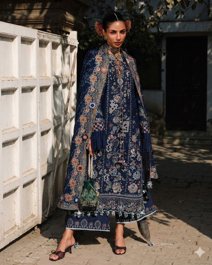 3 Piece Suit Stitched Embroidered KALABAGH Luxury Lawn '26 by Hussain Rehar Eid Edit Amalfi-D#80