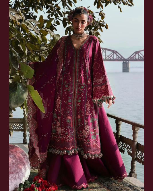 3 Piece Suit Stitched Embroidered KALABAGH Luxury Lawn '26 by Hussain Rehar Eid Edit ANJAS--D#83