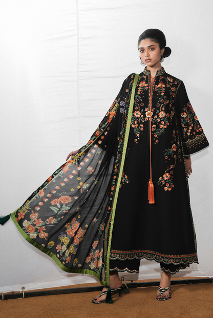 Hussain Rehar Jugnu – Stitched 3 Piece Embroidered Chiffon Suit-BAHRI