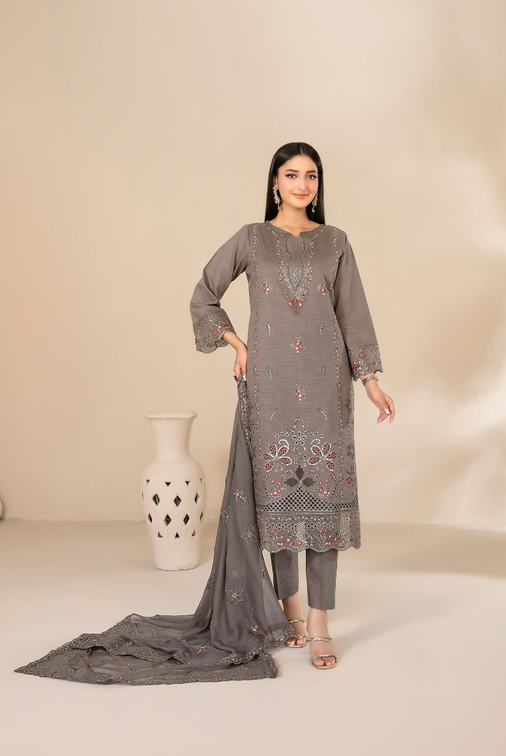 Tawakkal Fabrics Selma Fancy Embroidered Chamki Lawn 3 Piece Stitched Suit"26-D-3259