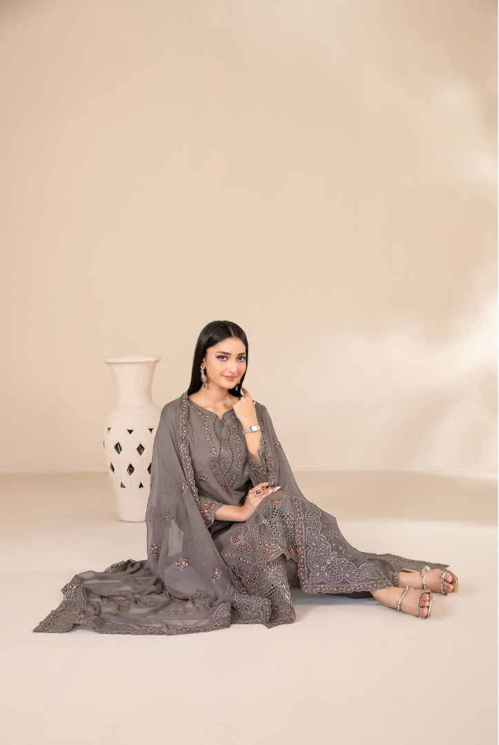 Tawakkal Fabrics Selma Fancy Embroidered Chamki Lawn 3 Piece Stitched Suit"26-D-3259