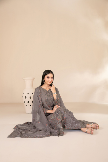 Tawakkal Fabrics Selma Fancy Embroidered Chamki Lawn 3 Piece Stitched Suit"26-D-3259