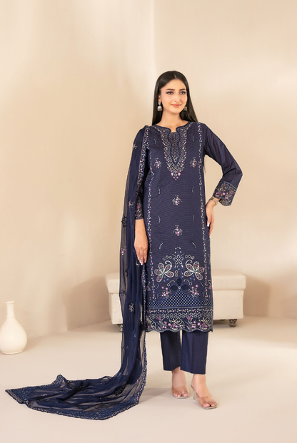 Tawakkal Fabrics Selma Fancy Embroidered Chamki Lawn 3 Piece Stitched Suit"26-D-3260