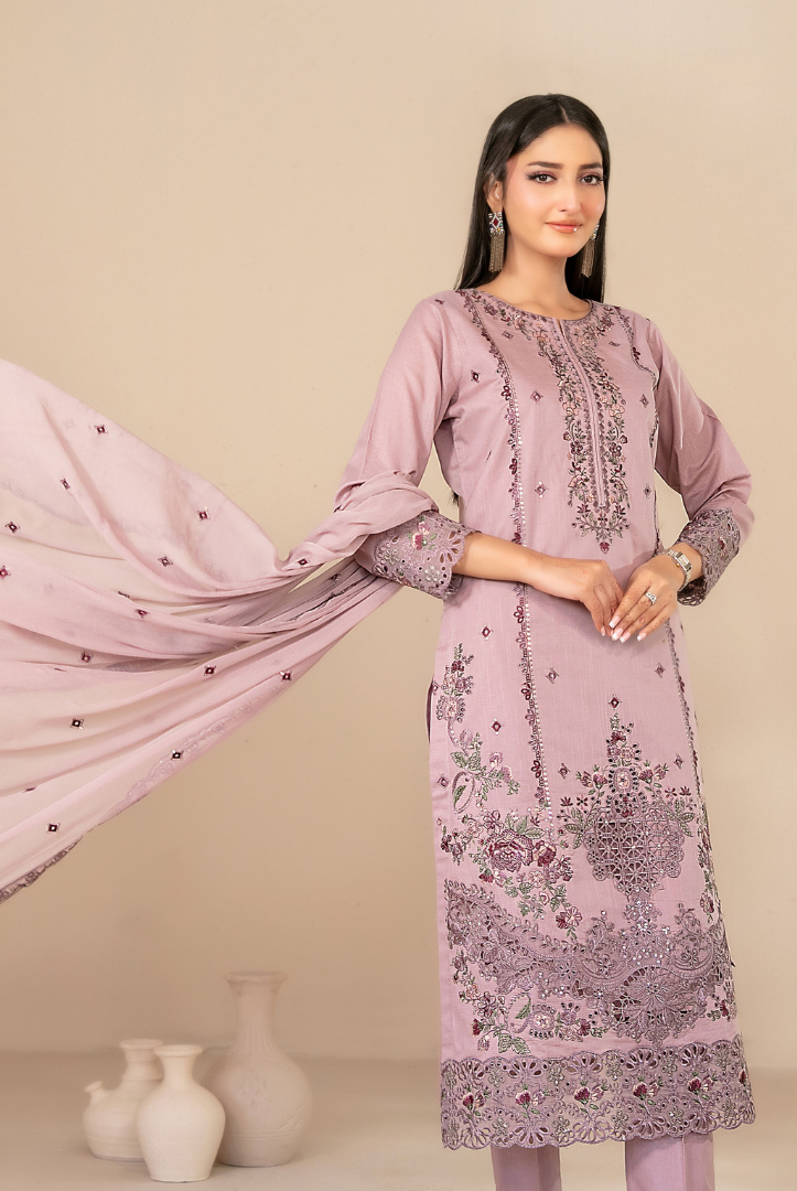 Tawakkal Fabrics Selma Fancy Embroidered Chamki Lawn 3 Piece Stitched Suit"26-D-3261