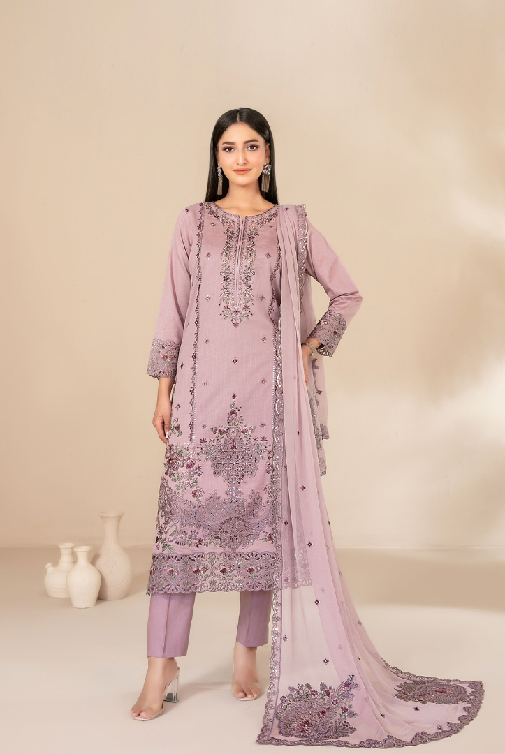 Tawakkal Fabrics Selma Fancy Embroidered Chamki Lawn 3 Piece Stitched Suit"26-D-3261