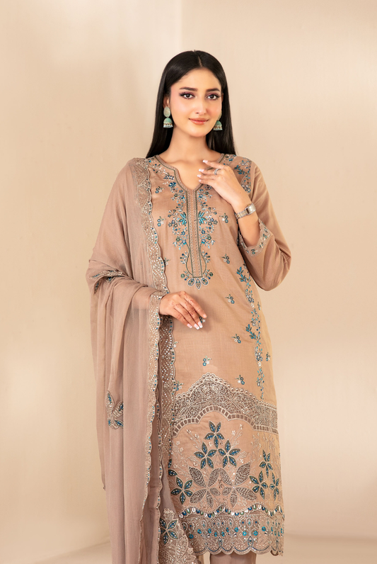 Tawakkal Fabrics Selma Fancy Embroidered Chamki Lawn 3 Piece Stitched Suit"26-D-3263