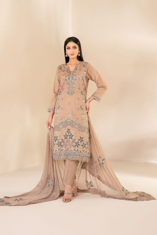 Tawakkal Fabrics Selma Fancy Embroidered Chamki Lawn 3 Piece Stitched Suit"26-D-3263