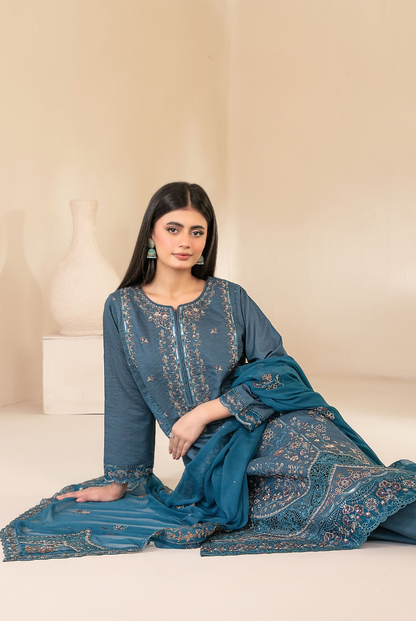 Tawakkal Fabrics Selma Fancy Embroidered Chamki Lawn 3 Piece Stitched Suit"26-D-3264