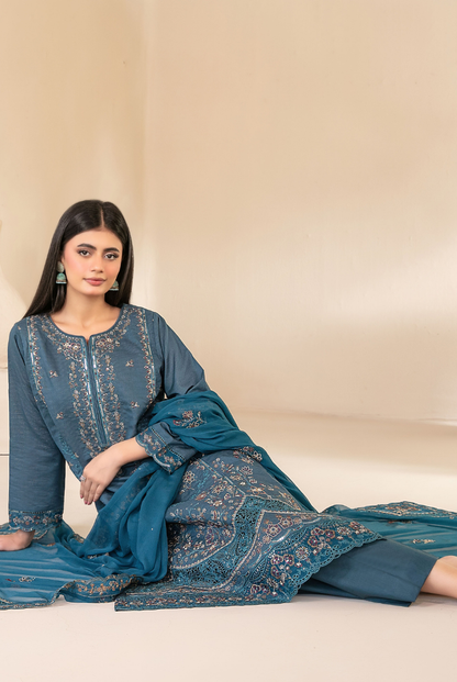 Tawakkal Fabrics Selma Fancy Embroidered Chamki Lawn 3 Piece Stitched Suit"26-D-3264