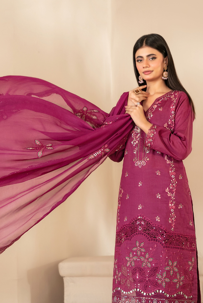 Tawakkal Fabrics Selma Fancy Embroidered Chamki Lawn 3 Piece Stitched Suit"26-D-3266
