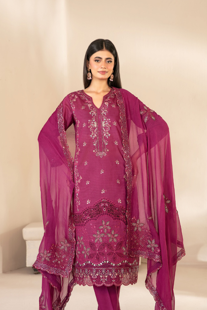 Tawakkal Fabrics Selma Fancy Embroidered Chamki Lawn 3 Piece Stitched Suit"26-D-3266
