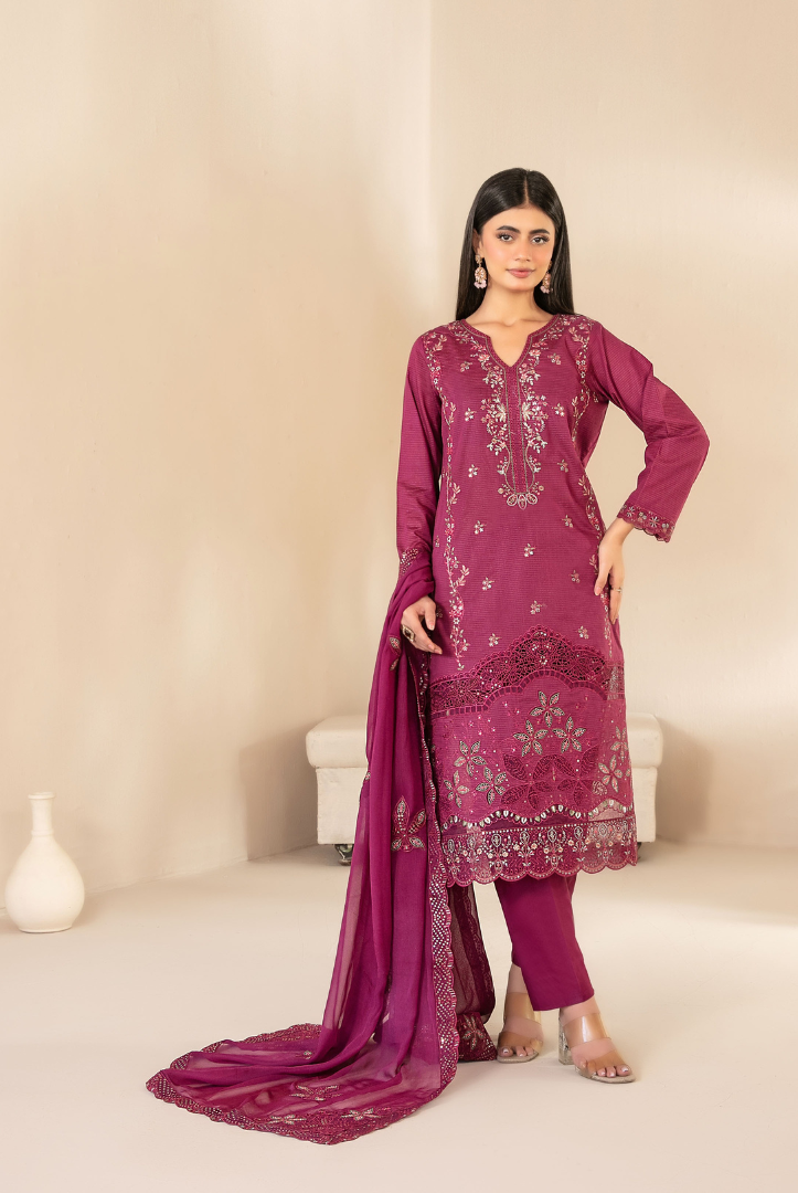 Tawakkal Fabrics Selma Fancy Embroidered Chamki Lawn 3 Piece Stitched Suit"26-D-3266