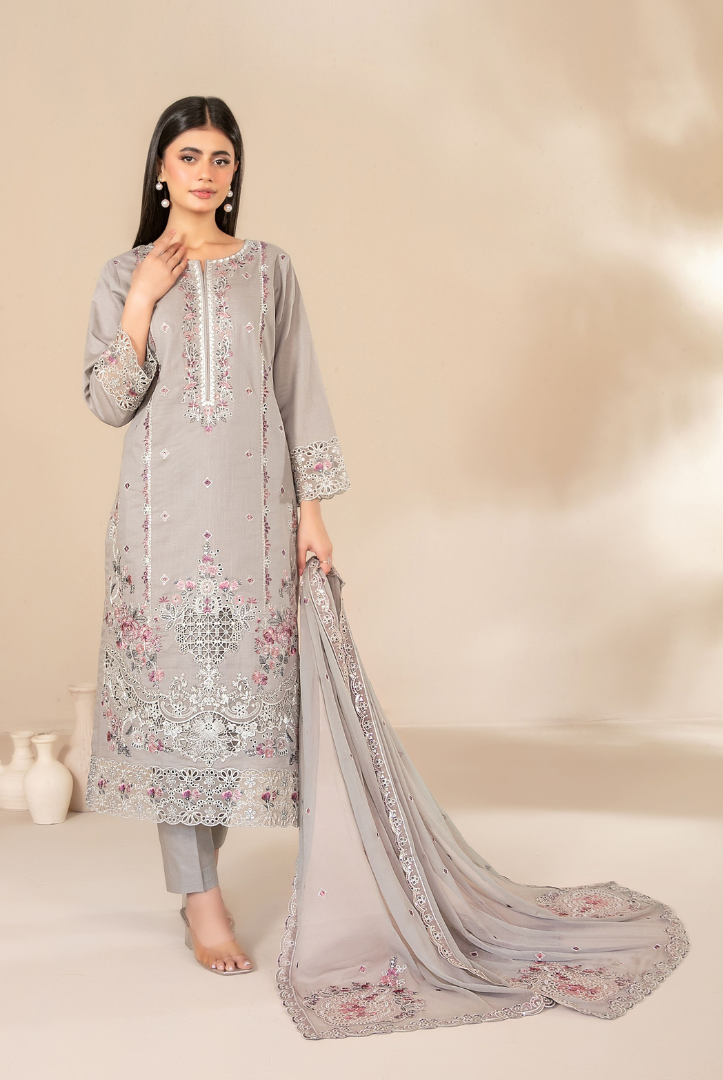 Tawakkal Fabrics Selma Fancy Embroidered Chamki Lawn 3 Piece Stitched Suit"26-D-3268