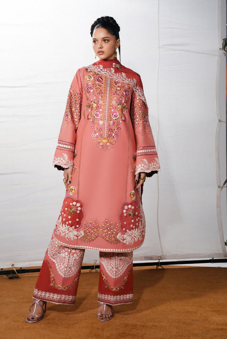 Hussain Rehar Jugnu – Stitched 3 Piece Embroidered Chiffon Suit-DINAZ