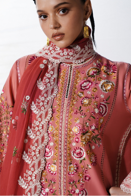 Hussain Rehar Jugnu – Stitched 3 Piece Embroidered Chiffon Suit-DINAZ