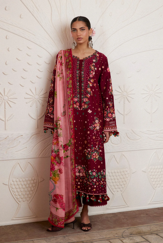 Zan by Hussain Rehar 3 Piece Suit Stitched Luxury Lawn Festive Collection'26 KESTANE