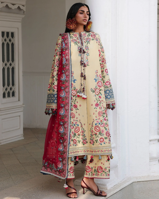 3 Piece Suit Stitched Embroidered KALABAGH Luxury Lawn '26 by Hussain Rehar Eid Edit ZUBDАН-D#1242