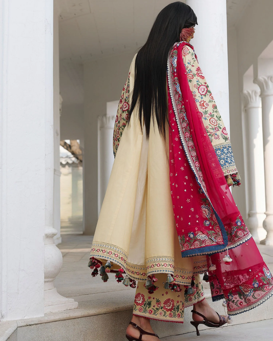 3 Piece Suit Stitched Embroidered KALABAGH Luxury Lawn '26 by Hussain Rehar Eid Edit ZUBDАН-D#1242