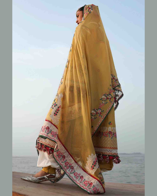 3 Piece Suit Stitched Embroidered KALABAGH Luxury Lawn '26 by Hussain Rehar Eid Edit OCHRE-D#84